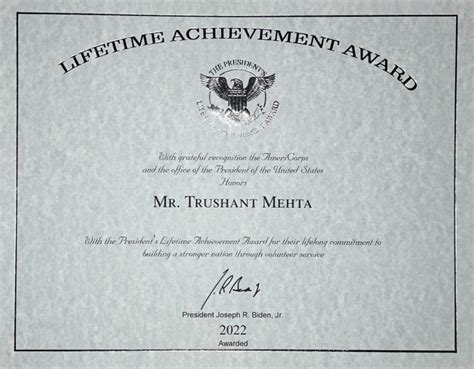 presidential lifetime achievement award  trushant mehta