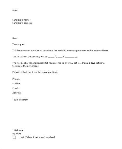 tenancy termination letter template nz 15 notice letters
