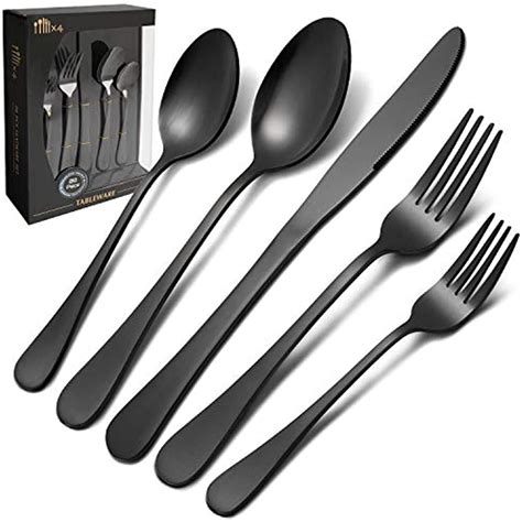black matte silverware set  pieces stainless steel flatware utensils