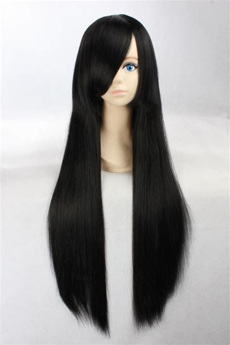 katsura kotarou 80cm black long straight synthetic cosplay hair wig