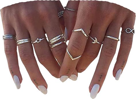 beryuan women pcs rings silver rings  teen girls women ring set rings size     amazon