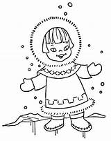 Eskimo Coloring Playing Snow Little Girl Boys Cute Pages Girls sketch template