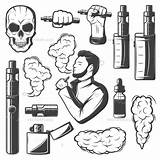 Vape Vector Smoke Clipart Elements Collection Electronic Cigarettes Smoking Illustration Vectors Vaping Skull Man Device sketch template