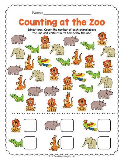 printable   zoo counting worksheet zoo animals preschool