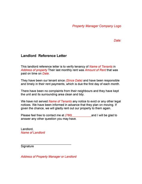 landlord reference letters form samples templatelab