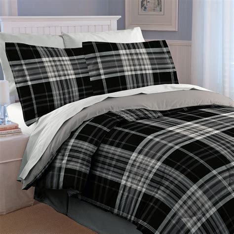 bedroom soft lofty reversible comforter black plaid shopkocom