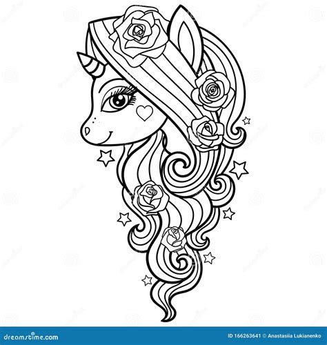 unicorn  roses black  white image  coloring vector stock