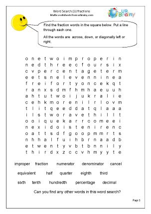 year 5 fractions wordsearch wet breakholiday activities maths