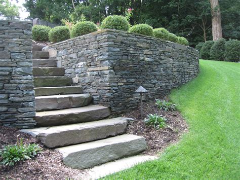 natural stone retaining wall  steps island hardscapes  long
