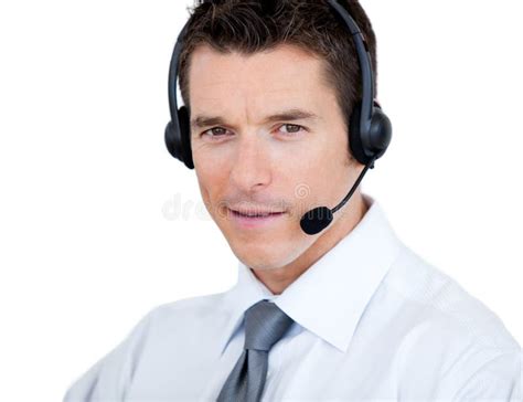 Self Assured Man With Headset On Stock Image Image Of Cheerful
