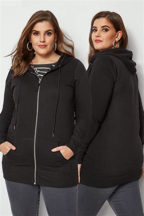 black zip through hoodie plus size 16 to 36