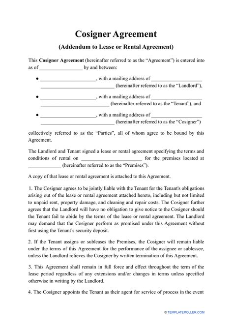 cosigner agreement template fill  sign