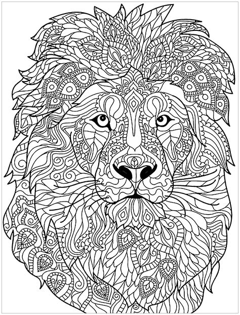 lion head  complex patterns  color lion kids coloring pages