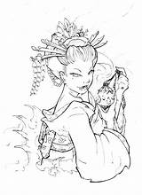 Geisha Coloring Pages Japanese Getcolorings sketch template