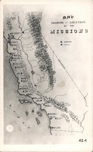 map showing locations   california missions postcard