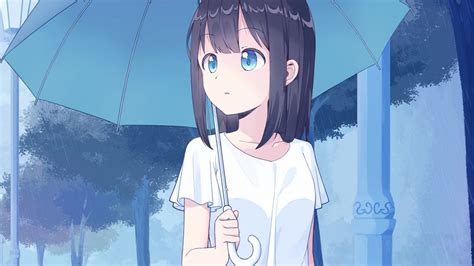wallpaper  anime girl cute  umbrella art full hd hdtv fhd p