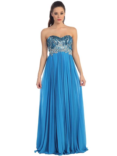 Strapless Sequin Pleated Long Prom Dress Sung Boutique L A