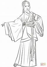 Chinese Hanfu Coloring Traditional Costume Woman China Pages Printable Drawing Dress Wearing Ladies Lady Kids sketch template