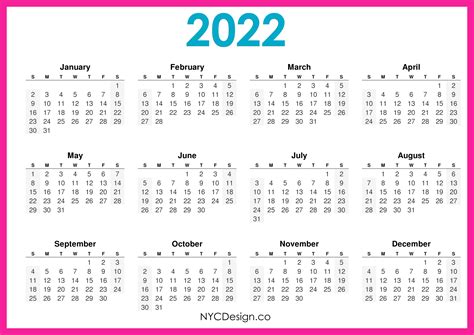 calendar printable  horizontal pink hd sunday start