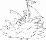 Fishing Boy Coloring Sailboat Small Pages Boat Drawing Fish Spring sketch template