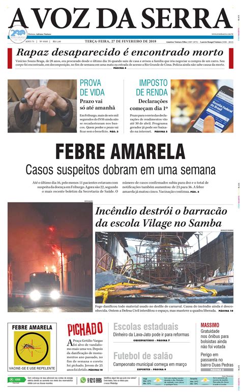 Edição De 27 De Fevereiro De 2018 Jornal A Voz Da Serra
