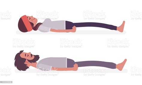 junge yogi mann und frau ueben yoga dead body pose stock vektor art und