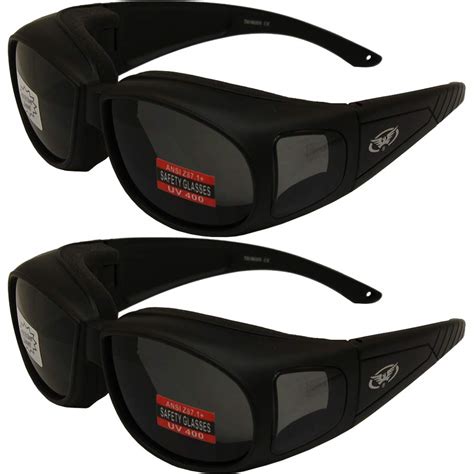 Two 2 Motorcycle Safety Sunglasses Fits Over Rx Glasses