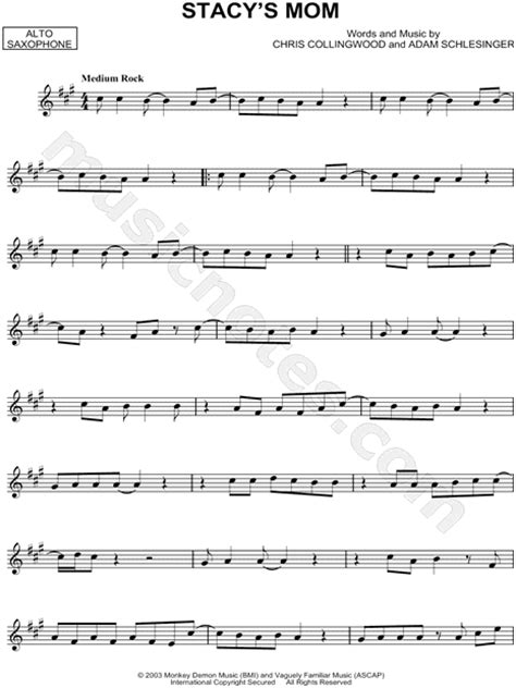 chris collingwood stacy s mom sheet music alto saxophone solo in a