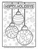 Coloring Happy Holiday Ornaments Christmas Printable Holidays sketch template