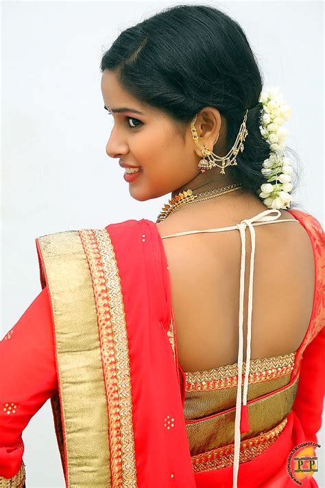 Cute Telugu Movie Actress Maina Myna In Red Half Saree