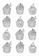 Coloring Easy Cupcakes Celine Cup Pages Eat Adults Yum Colors Many Adult Cake Cakes sketch template