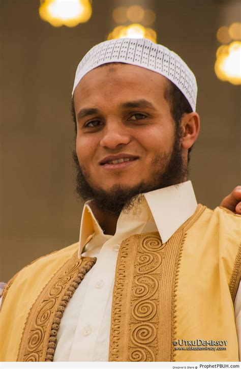 smiling bearded muslim man  prophet pbuh peace