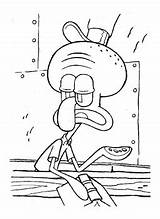 Squidward Coloring Spongebob Pages Sad Cartoons sketch template