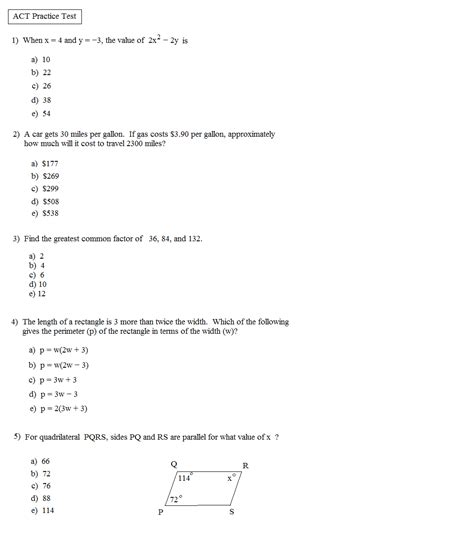 math act practice worksheets