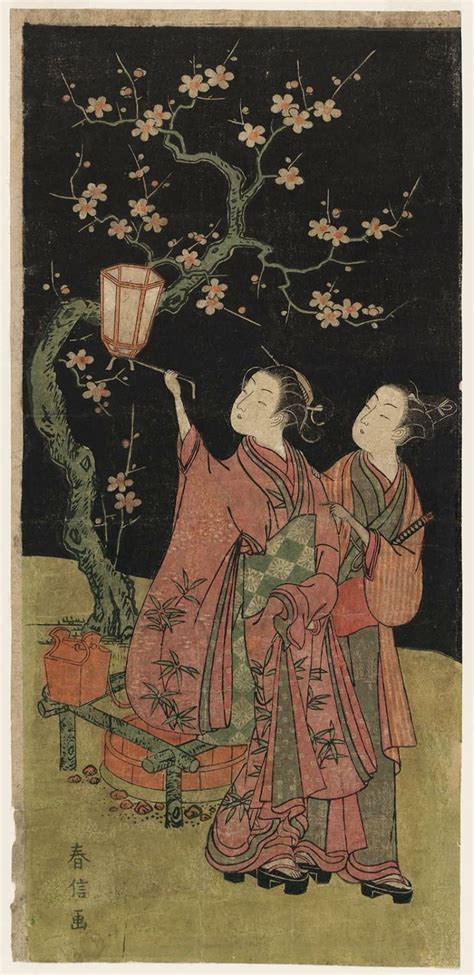 title：夜の梅を見る男女 couple beside a plum tree at night artist：鈴木春信 suzuki harunobu 鈴木春信 suzuki