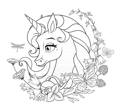 beautiful unicorn surrounded  flowers vector coloring page