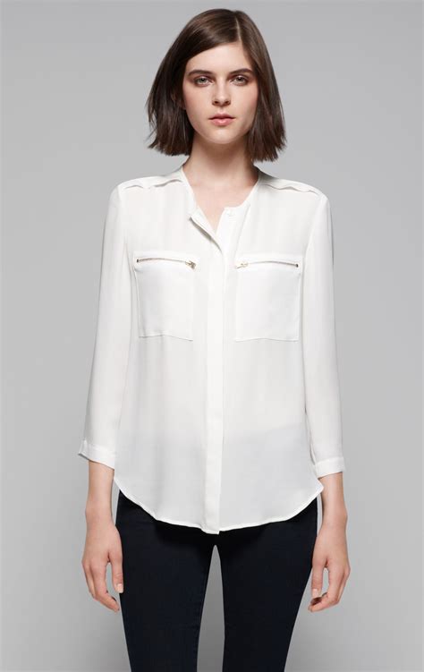 lyst theory brundia silk blouse  white