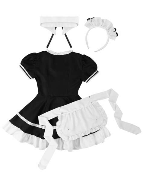 women s french maid fancy dress costume outfit puff sleeves maid