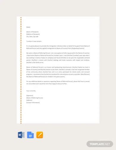 immigration reference letter  examples format sample examples
