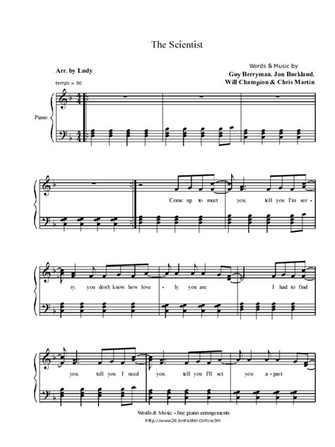 Coldplay The Scientist Piano Partitura Sheet Music