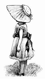 Victorian Clipart Vintage Girl Bonnet Clip Illustration Female Hand Olddesignshop Drawing Children Little Coloring Illustrations Girls Posies Dress Child Large sketch template