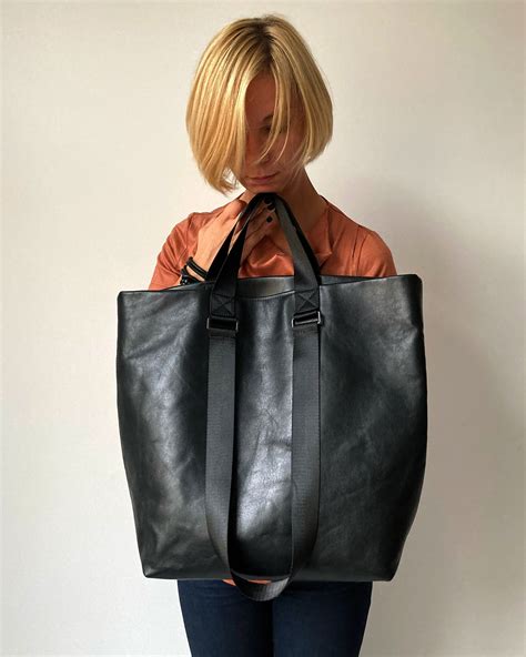 black leather tote bags  women large shopper bag unique etsy