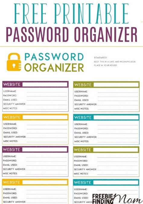 printable password organizer aka printable password sheet