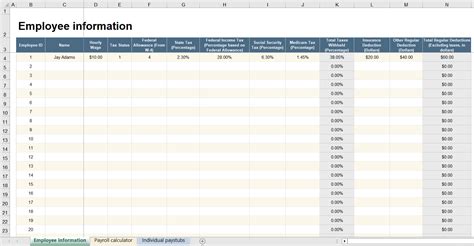 calculate employee wise paycheck payroll calculator excel