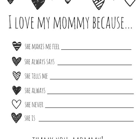 i love my mom because printable a thoughtful t for mom