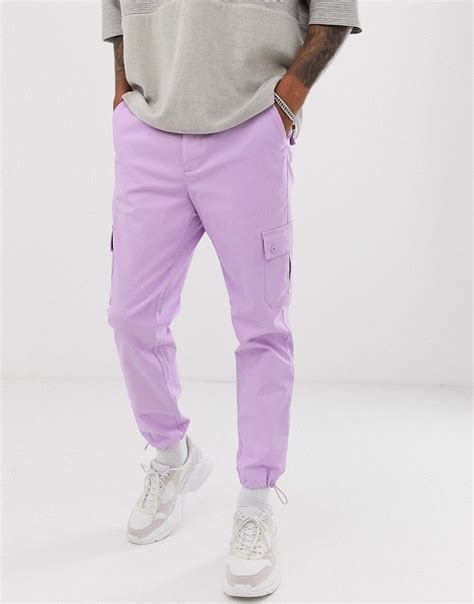 asos design tapered cargo pants  toggles  purple purple asosdesign purple pants outfit