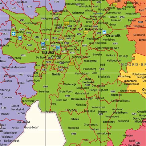 kaart noord brabant met postcodes provinciekaarten nederland