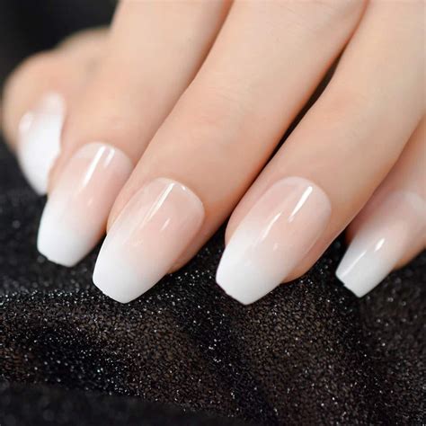 Coolnail Pink Nude White Ombre French Ballerina Coffin False Nails
