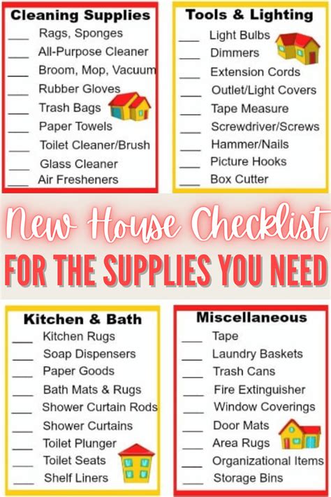 house checklist   supplies