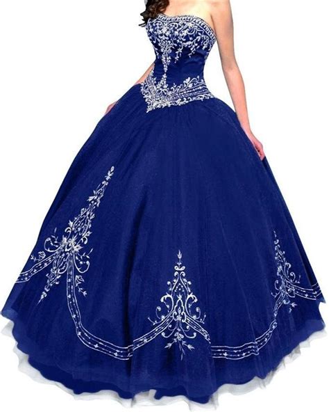 Fashion Retro Princess Embroidery Royal Blue Quinceanera Gowns Sweet 16